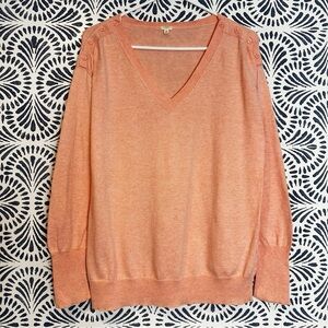 J. Crew Factory Blush Pink Thin Cotton Button Accent V Neck Sweater